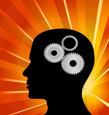 Gear symbol in the head of a thinking silhouette concept clipart