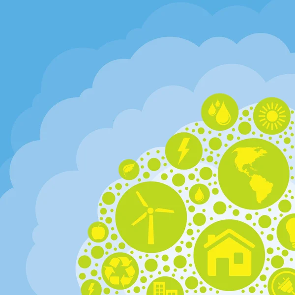 Eco nuvola di sfondo con elementi verdi — Vettoriale Stock