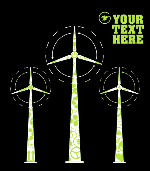 Windrad Energie Vektor Hintergrund mit Ökologie Symbole Konzept — Stockvektor