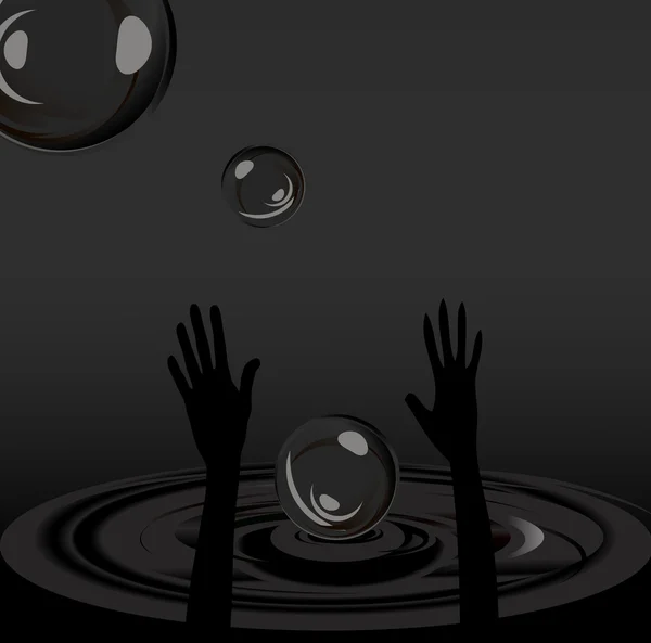 浮油气泡背景矢量与溺水的手 — 图库矢量图片