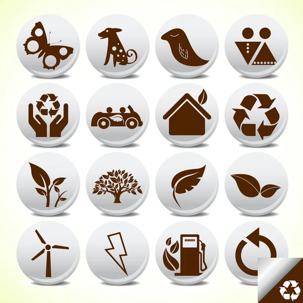 Eko ekologia ikona przycisk wektor zestaw — Wektor stockowy