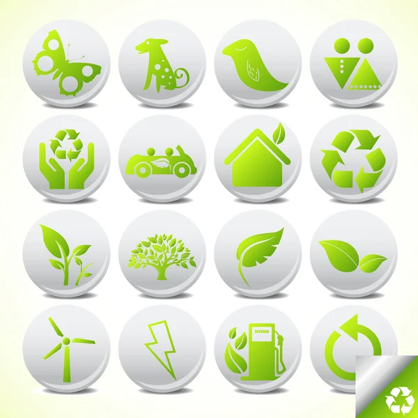 Ecologie éco icône bouton set vecteur — Image vectorielle