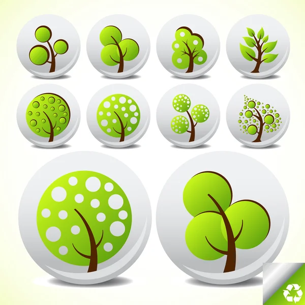 Ikona przycisku eco drzew wektor zestaw — Wektor stockowy