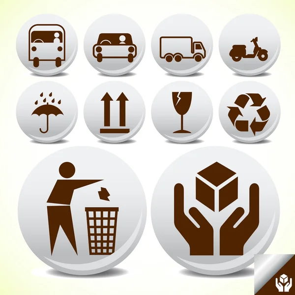 Glossy safety fragile icon set vector — Stock Vector