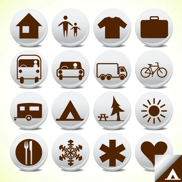 Autocollants d'icône vectorielle de signes de loisirs et de camping — Image vectorielle