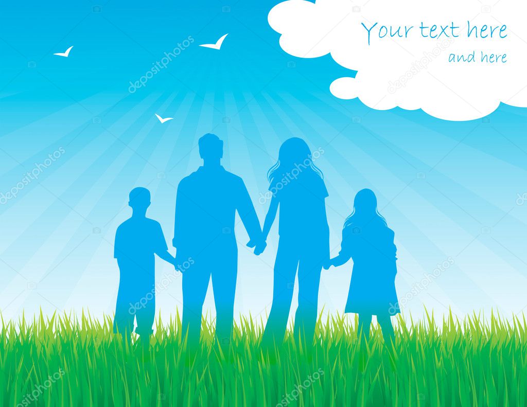 Silhouette family in sunny day vector background