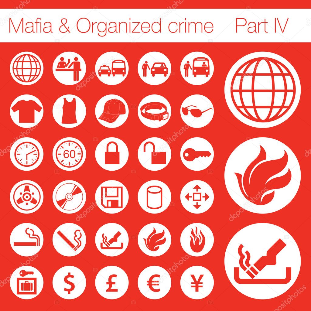 Organized crime icon set vector of 33 buttons