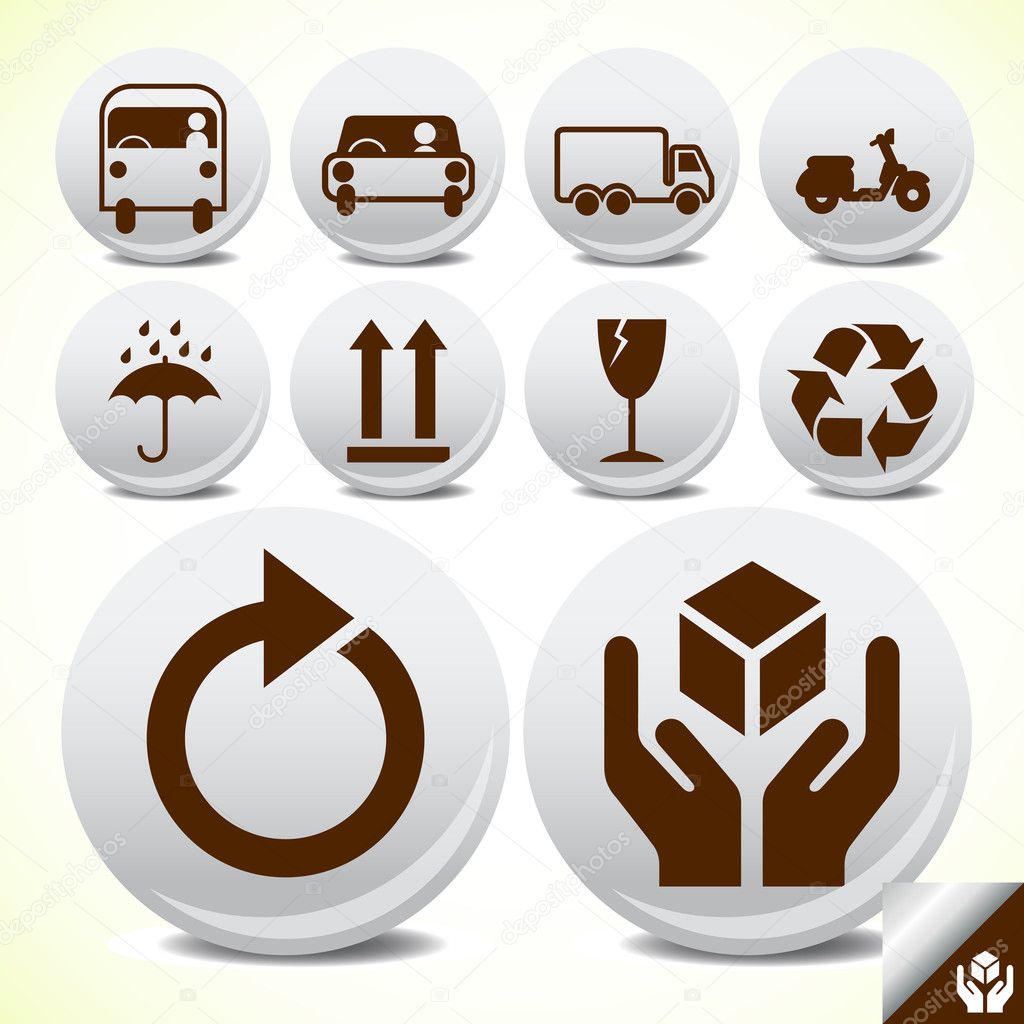 Glossy safety fragile icon set vector