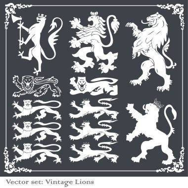 Silhouettes of heraldic lions vector background