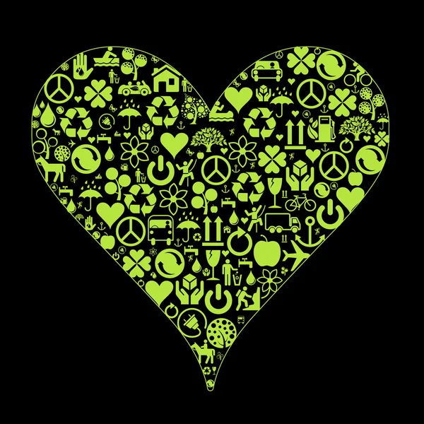 エコ緑色のアイコンの心のベクトルの背景 — ストックベクタ
