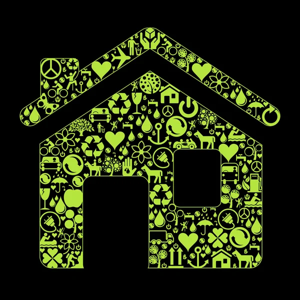 Eco house vector background with many icons — Stock Vector