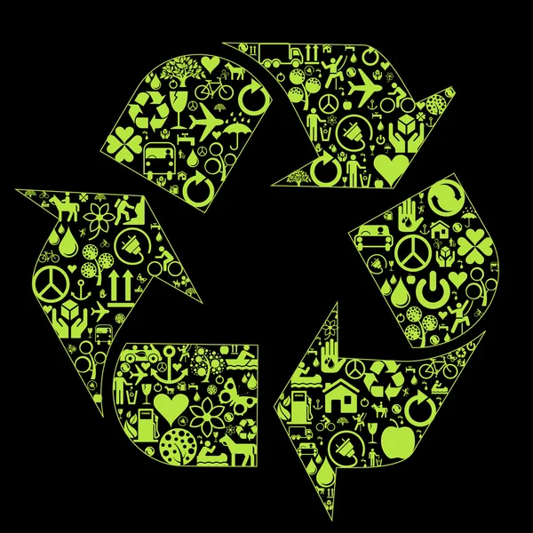 Verde vector reciclar fondo icono con iconos — Vector de stock
