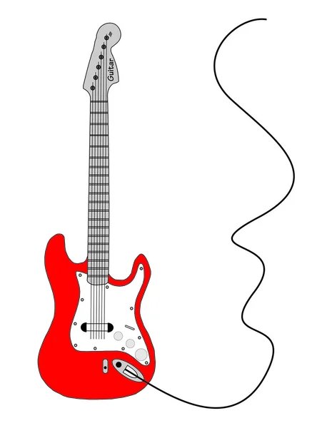红色矢量与导线的电吉他 — 图库矢量图片
