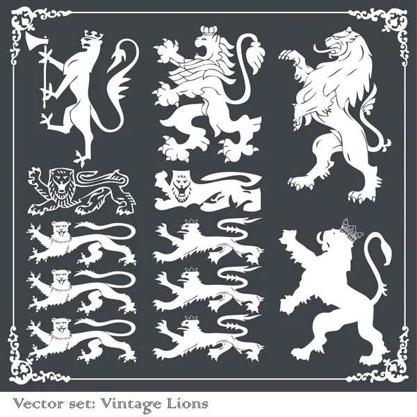 Siluetas de los leones heráldicos vector de fondo — Archivo Imágenes Vectoriales