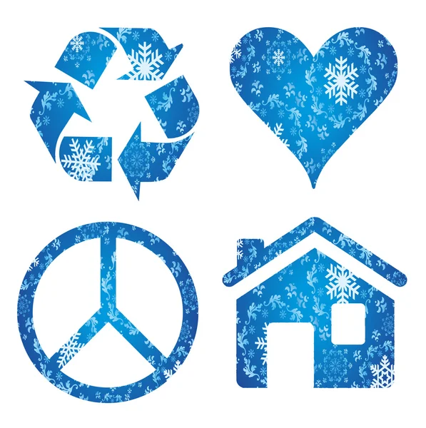 Symbols: recycle, heart, peace — Stock Vector