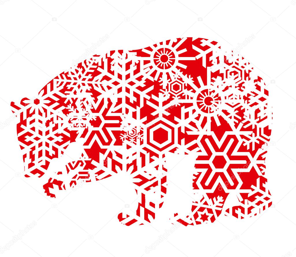Bear colorful vector background made with snowflakes