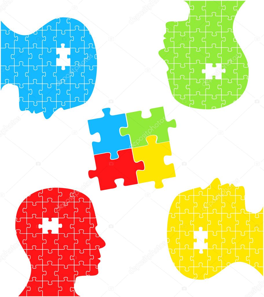 Puzzle concept heads vector background