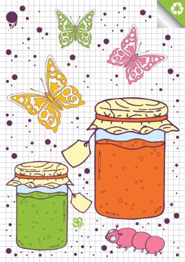 Jar with jam and butterfly vector background clipart