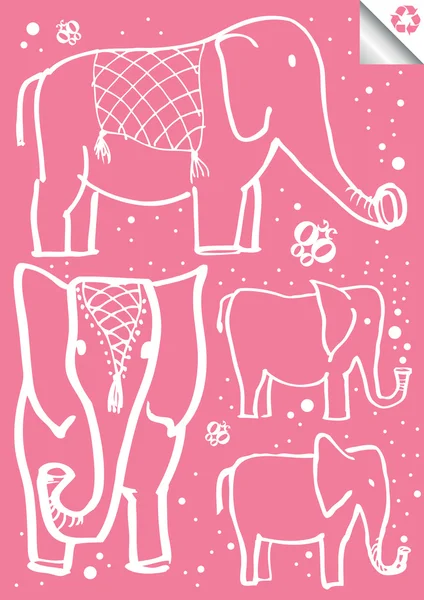 Grote en kleine olifant vector achtergrond van kinderen schets — Stockvector