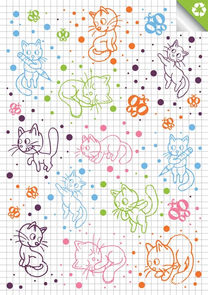 Kočka kreslené vektorové pozadí v různých polohách — Stockový vektor