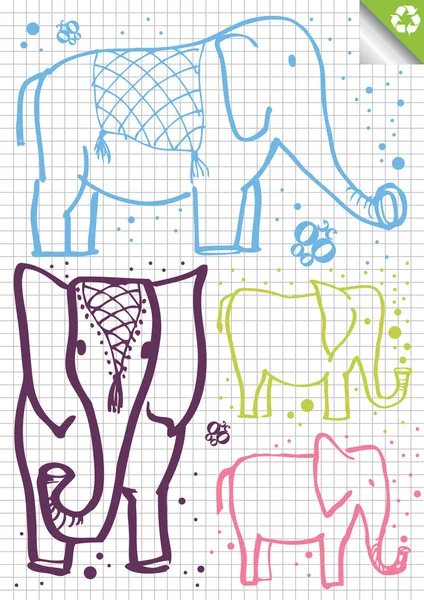 Fondo de vector de elefante grande y pequeño del bosquejo de los niños — Archivo Imágenes Vectoriales