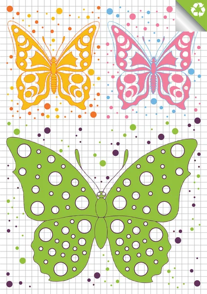 Silhouetten bunte Schmetterlinge Vektor — Stockvektor
