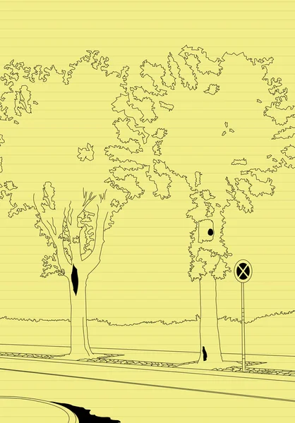 Векторные деревья возле улицы — стоковый вектор