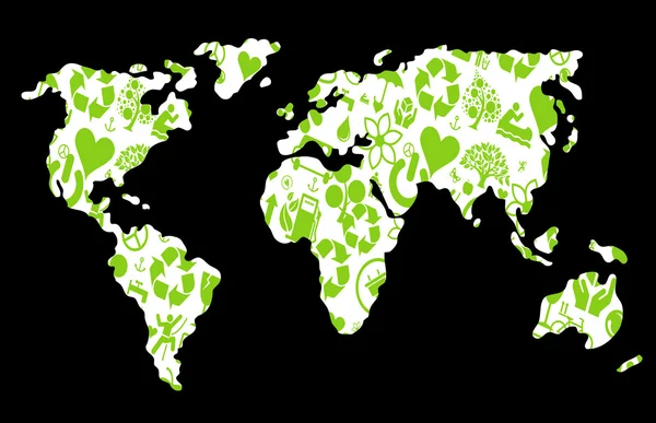 World map made of green ecology icons vector background — Stok Vektör