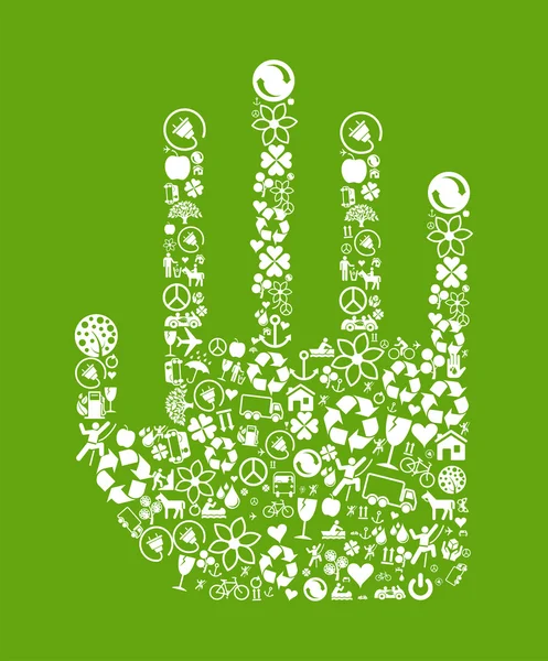 Vetor verde mão ícone conceito de fundo feito com botões — Vetor de Stock