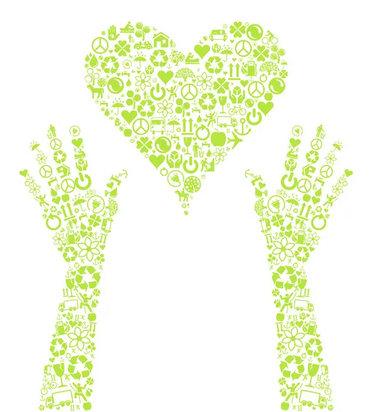Hände mit grünem Vektor-Symbol Hintergrundkonzept mit Tasten — Stockvektor