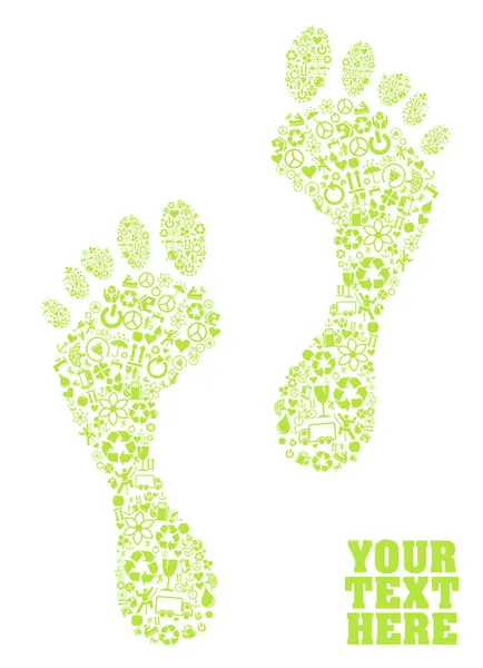 Una huella ecológica verde colorida Ilustración hecha con iconos de ecología — Vector de stock