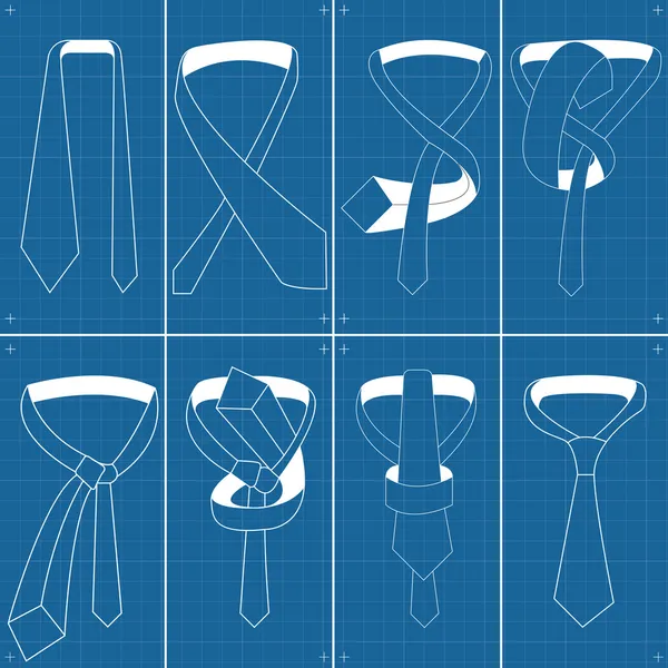 Vektorové kravatu a uzel instrukce modrotisk — Stockový vektor