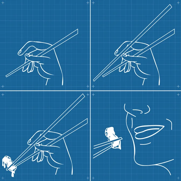 箸命令マニュアル青写真と手を移動 — ストックベクタ