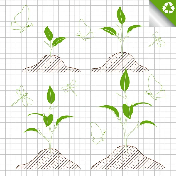 Branche de germe avec des feuilles vertes fond vecteur — Image vectorielle