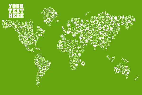 Kaart van de wereld van de ecologie gemaakt van eco pictogrammen — Stockvector