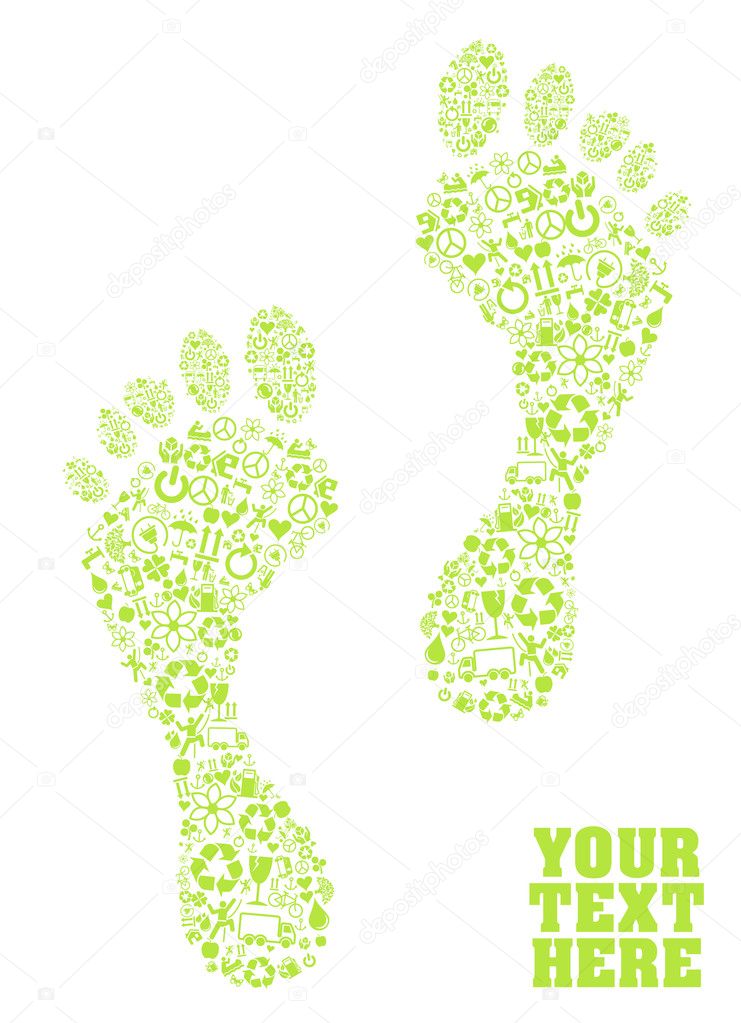 A colorful green eco footprint Illustration made with ecology icons
