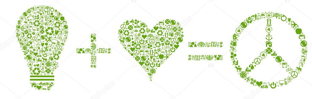 Green energy love vector concept background made with eco icons