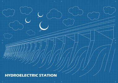 Hydro power station vector blueprint background clipart