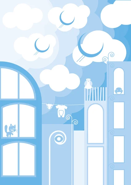 Eco stad vector achtergrond met wolken — Stockvector