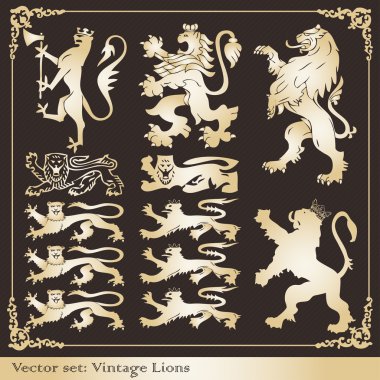 Silhouettes of heraldic lions vector background clipart