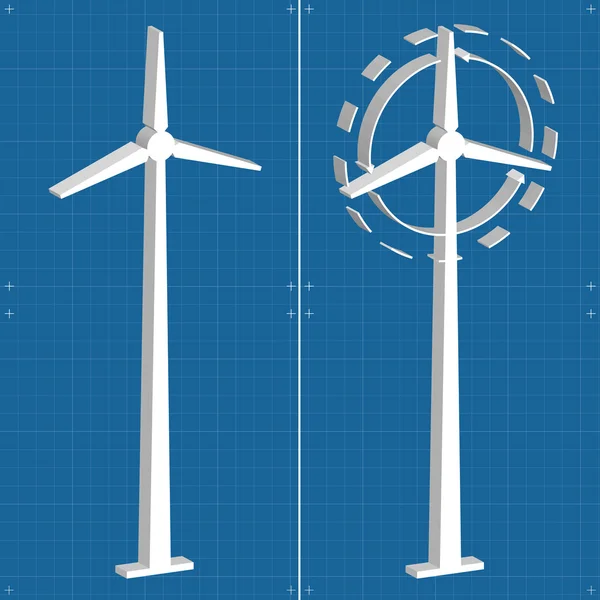 Windmühle alternative Energie 3D-Generator Blaupause mit Windstromvektor — Stockvektor