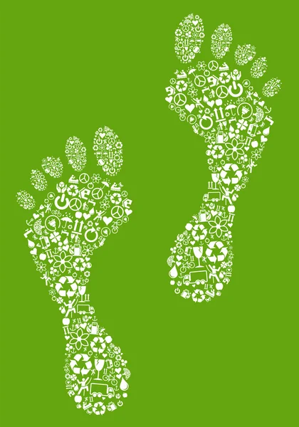 Ilustrace stopy barevné zelená eco s ikonami ekologie — Stockový vektor
