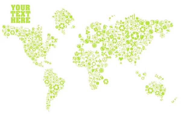 Ekologia mapa świata wykonane z eco ikony — Wektor stockowy