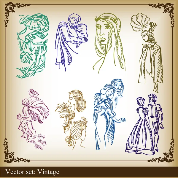 Middeleeuwen silhouetten illustraties — Stockvector