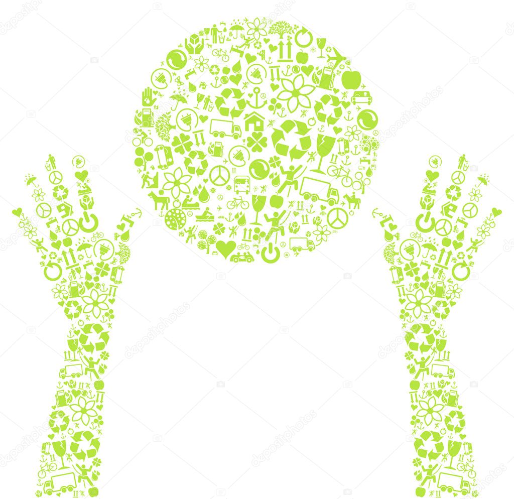 Hands holding green vector icon background concept made with buttons