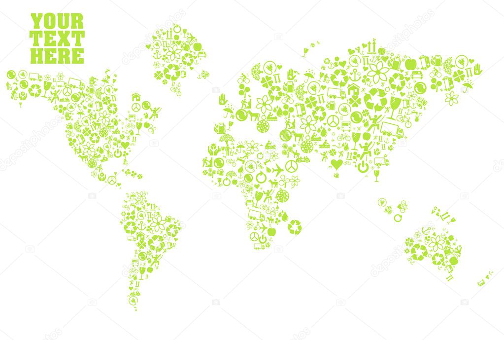 Ecology world map made of eco icons