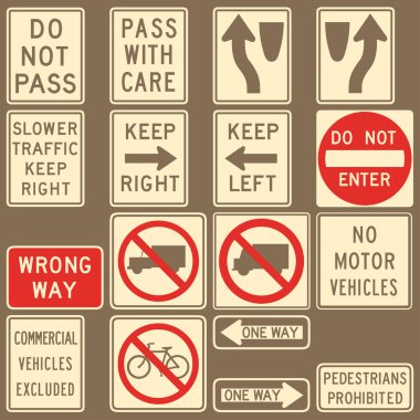 Image of various road and highway signs on a brown background clipart