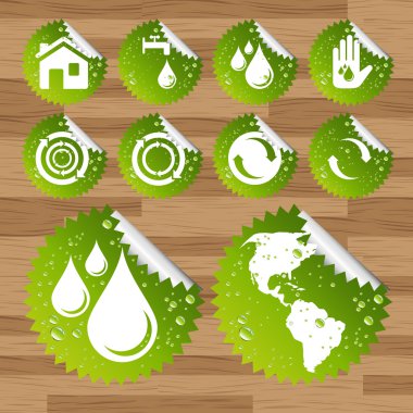 Collection of green watter saving eco-icons clipart