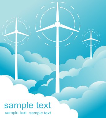 Windmill alternative energy 3d generator blueprint with wind flow vector