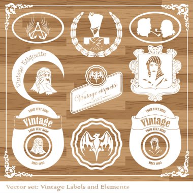 Vintage labels food, wine, fruit vector set clipart